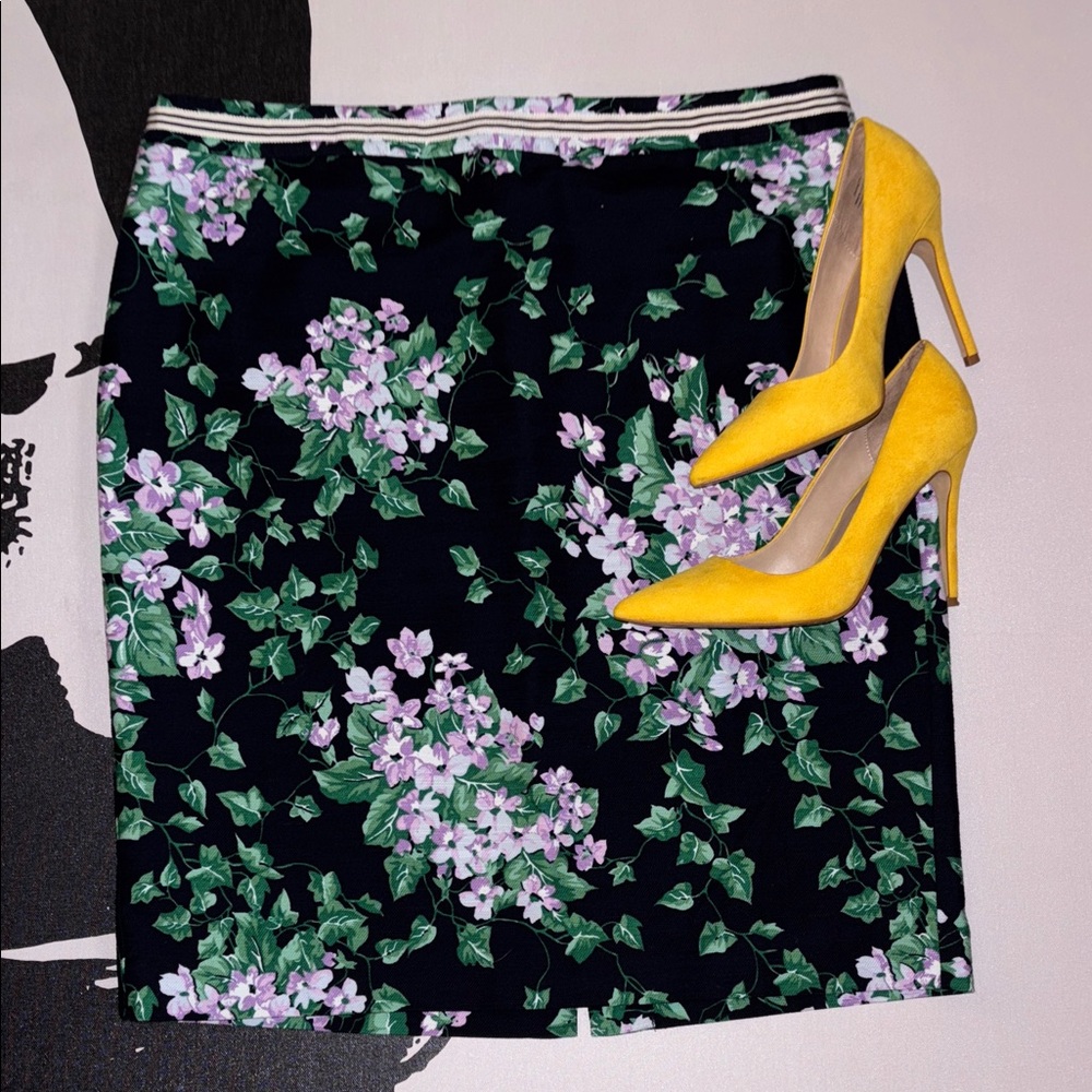 Talbots Navy Midi Skirt with Purple Floral Design